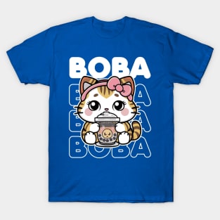 Funny kawaii cat drinking boba tea T-Shirt